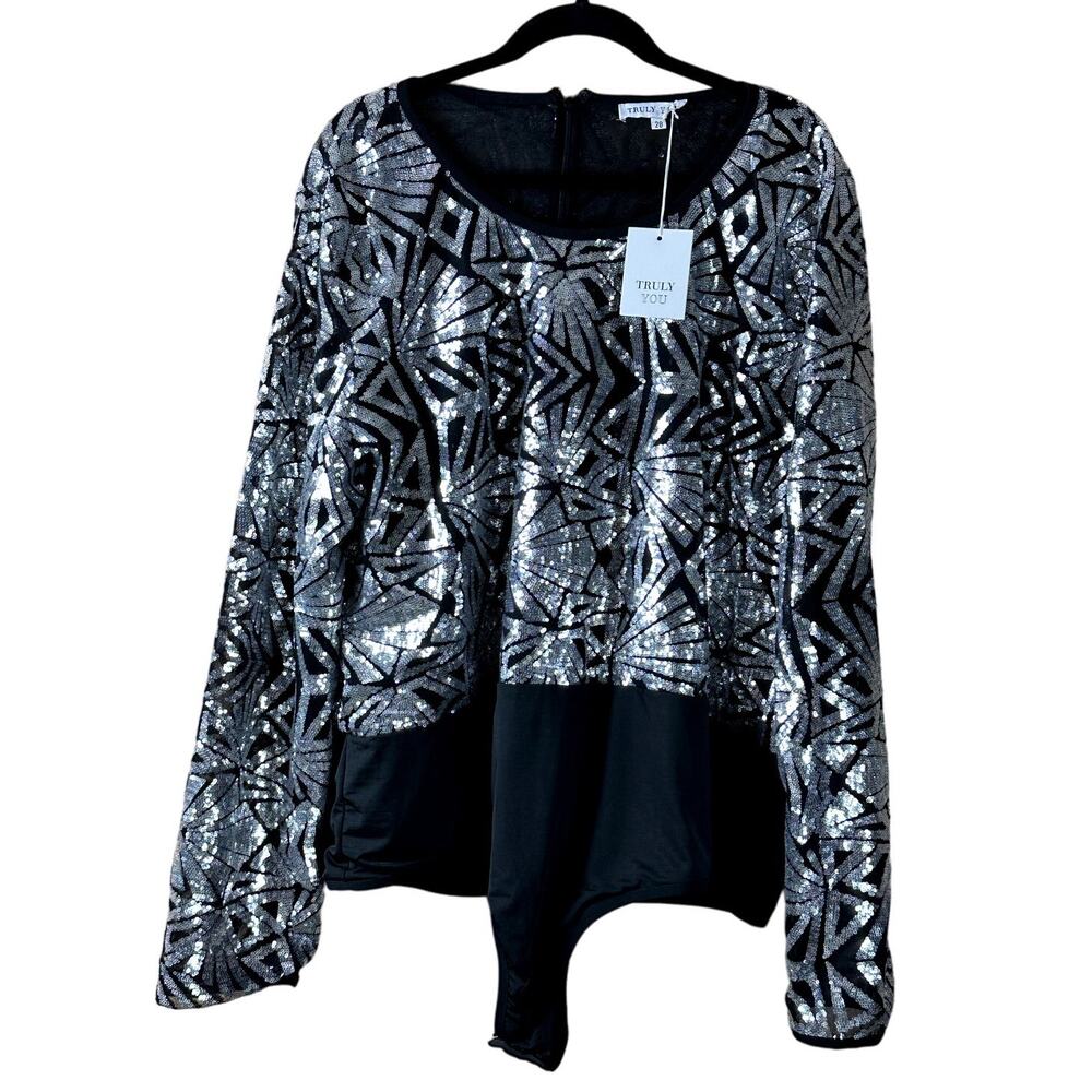 Truly You NWT LongSleeve Sequins Bodysuit NewYearsEve Cocktail Women Size 28 Top